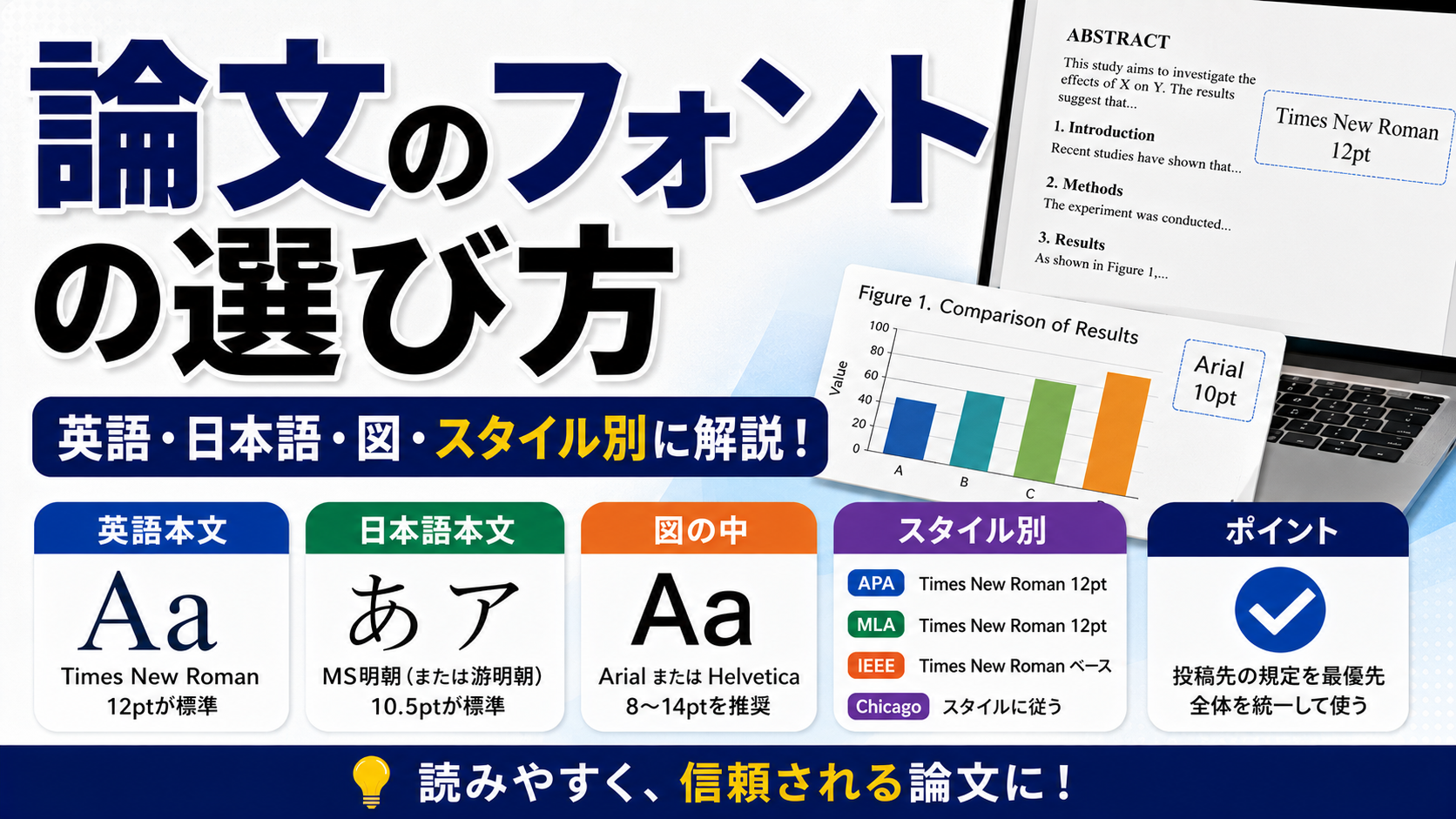 論文のフォントの選び方｜英語・日本語・図・スタイル別の推奨一覧と