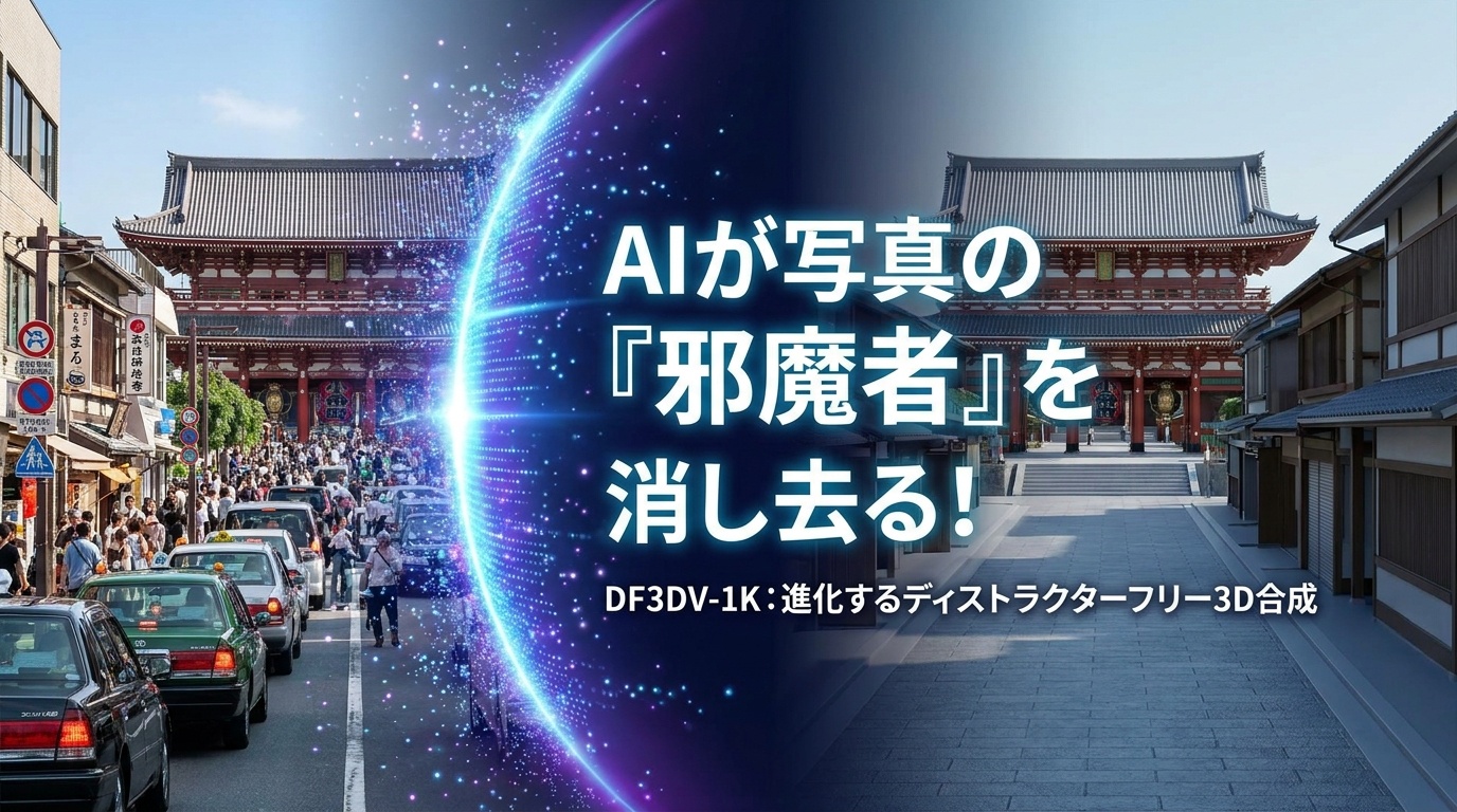 AIが写真の「邪魔者」を消し去る！：DF3DV-1Kで進化するディストラクターフリー3D合成 | Scholar Compass