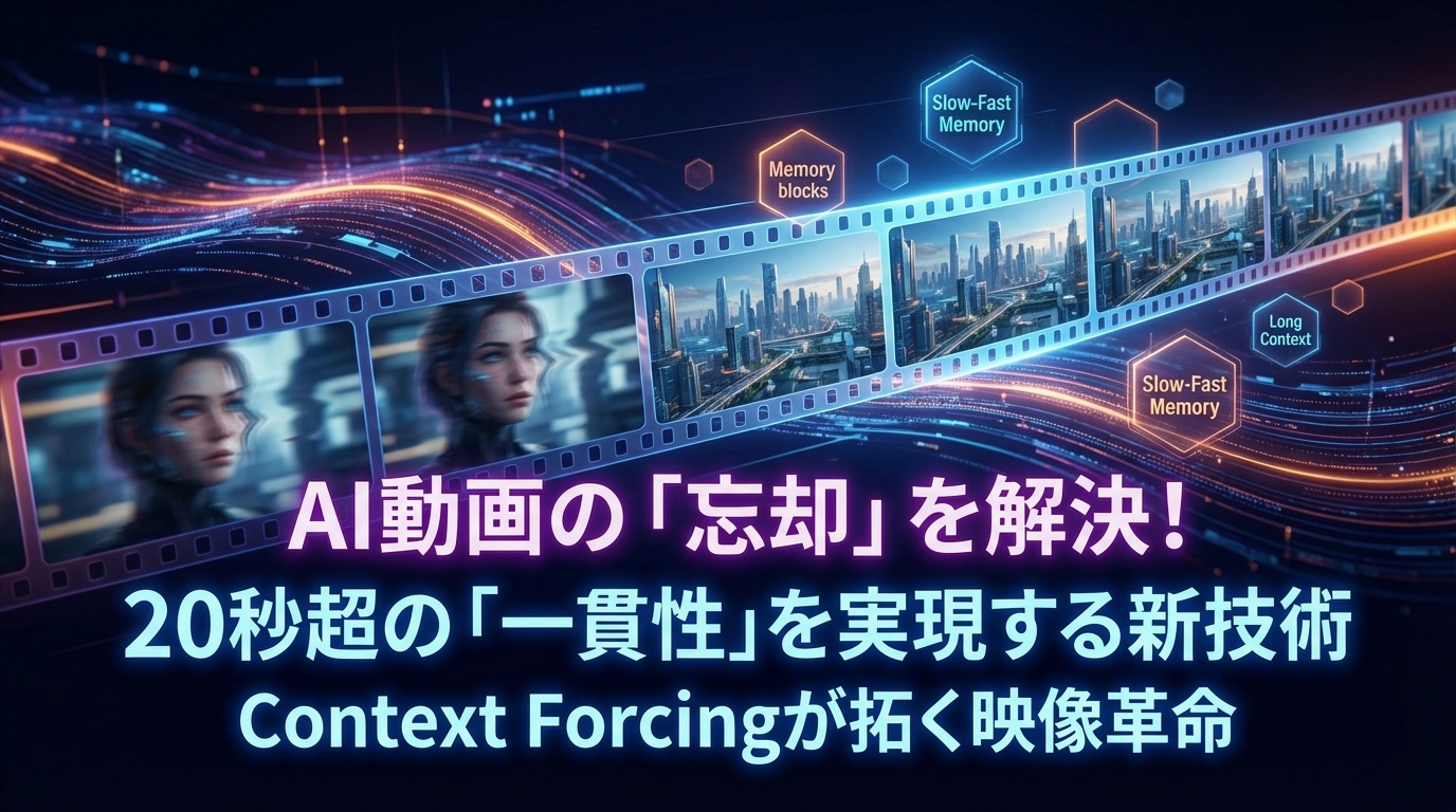 AI動画生成の「忘却-ドリフト問題」を解決！Context Forcingで実現する20秒超の一貫性 | Scholar Compass