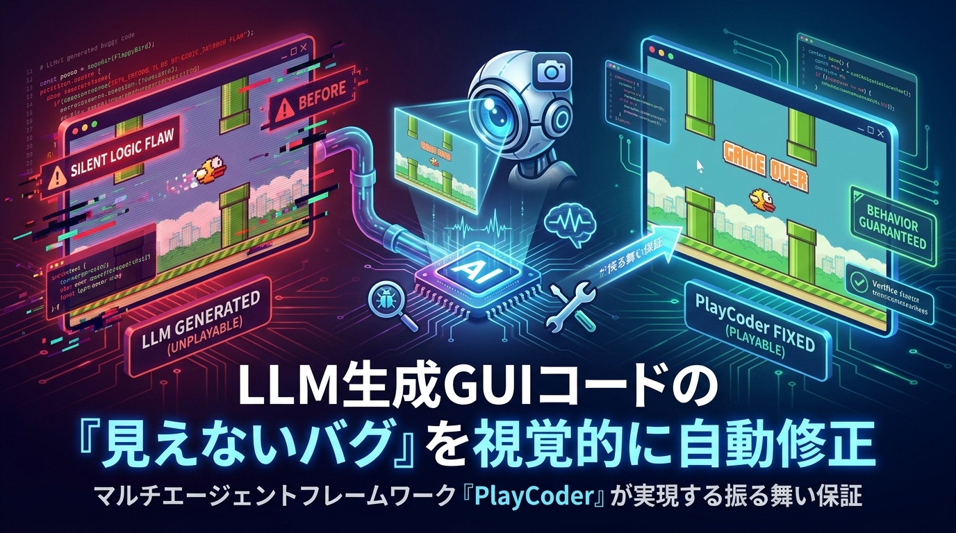 LLMが書いたGUIコード、本当に「遊べる」？PlayCoderが実現する振る舞い保証と自動修正 | Scholar Compass