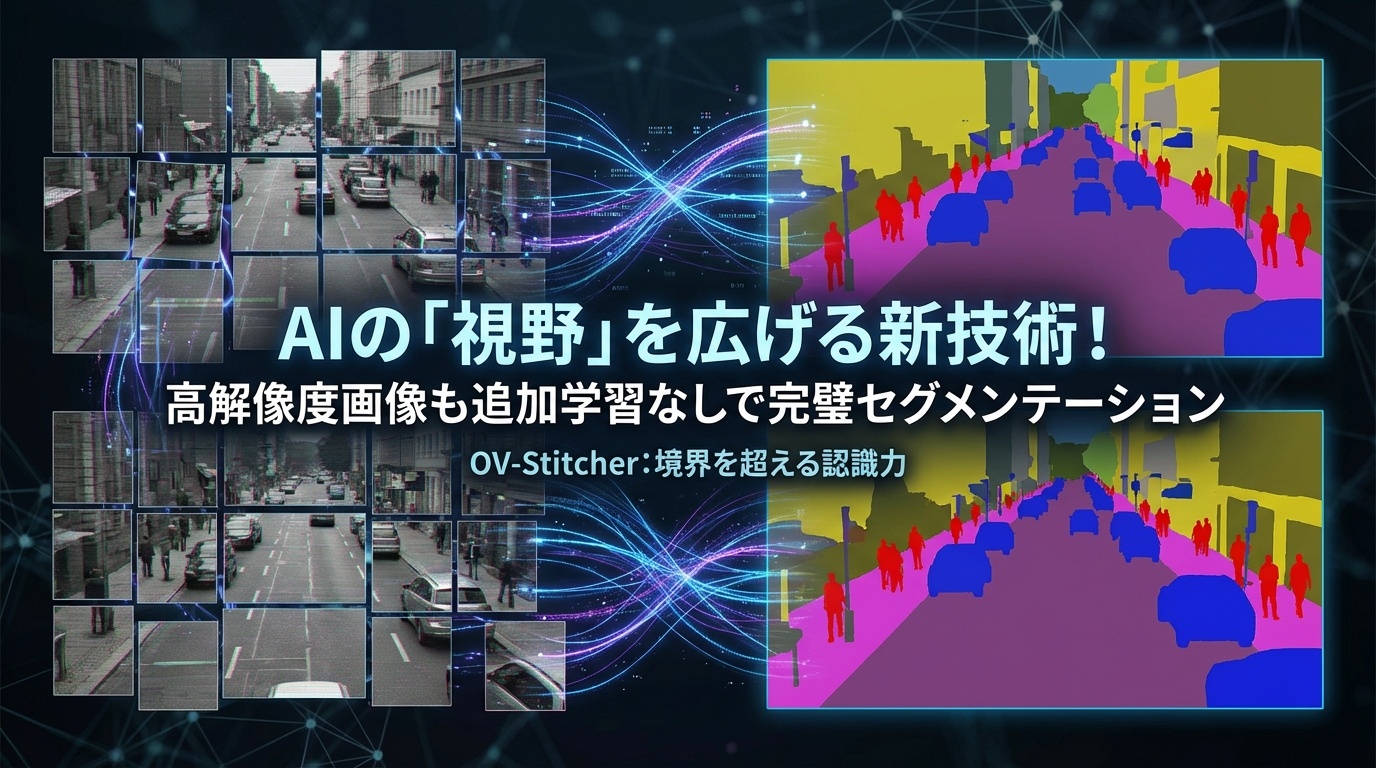 OV-StitcherがAIの「視野」を広げる：高解像度画像も追加学習なしで完璧セグメンテーション！ | Scholar Compass